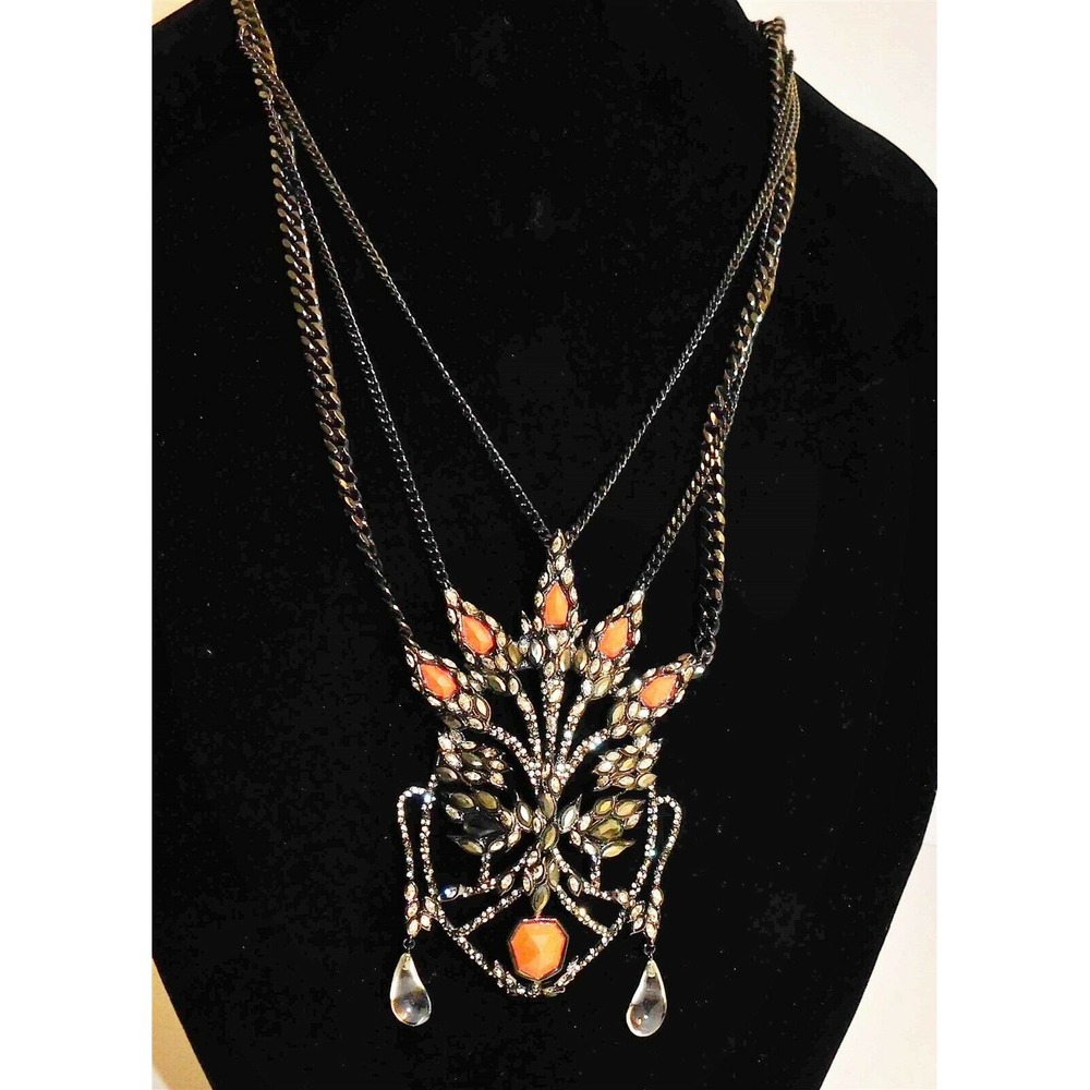 Alexis Bittar Jeweled Mask Pendant and Grayโ Metal Multi Strand Necklace